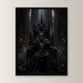 Dark-Fantasy Poster gerahmt im schwarzen Holzrahmen, gerade von vorn an heller Wand