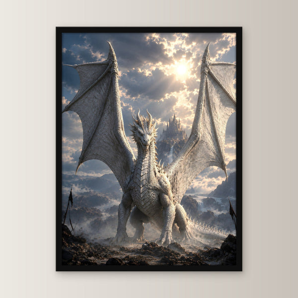 Der Elfenbeindrache – Dark-Fantasy-Wandbild, gerahmt