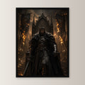 Dark-Fantasy Poster gerahmt im schwarzen Holzrahmen, gerade von vorn an heller Wand