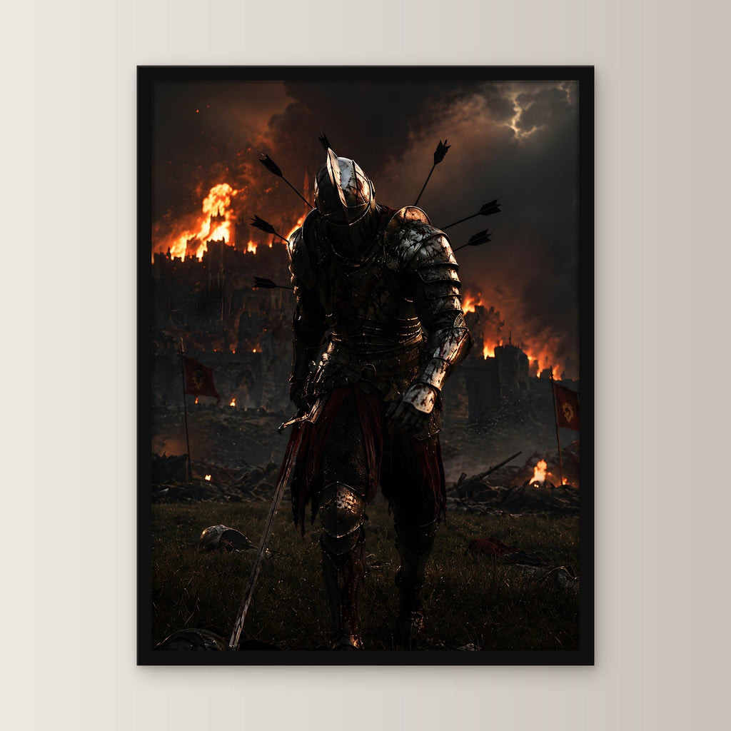 Dark Fantasy Poster gerahmt | Gothic Deko im schwarzen Holzrahmen, gerade von vorn an heller Wand
