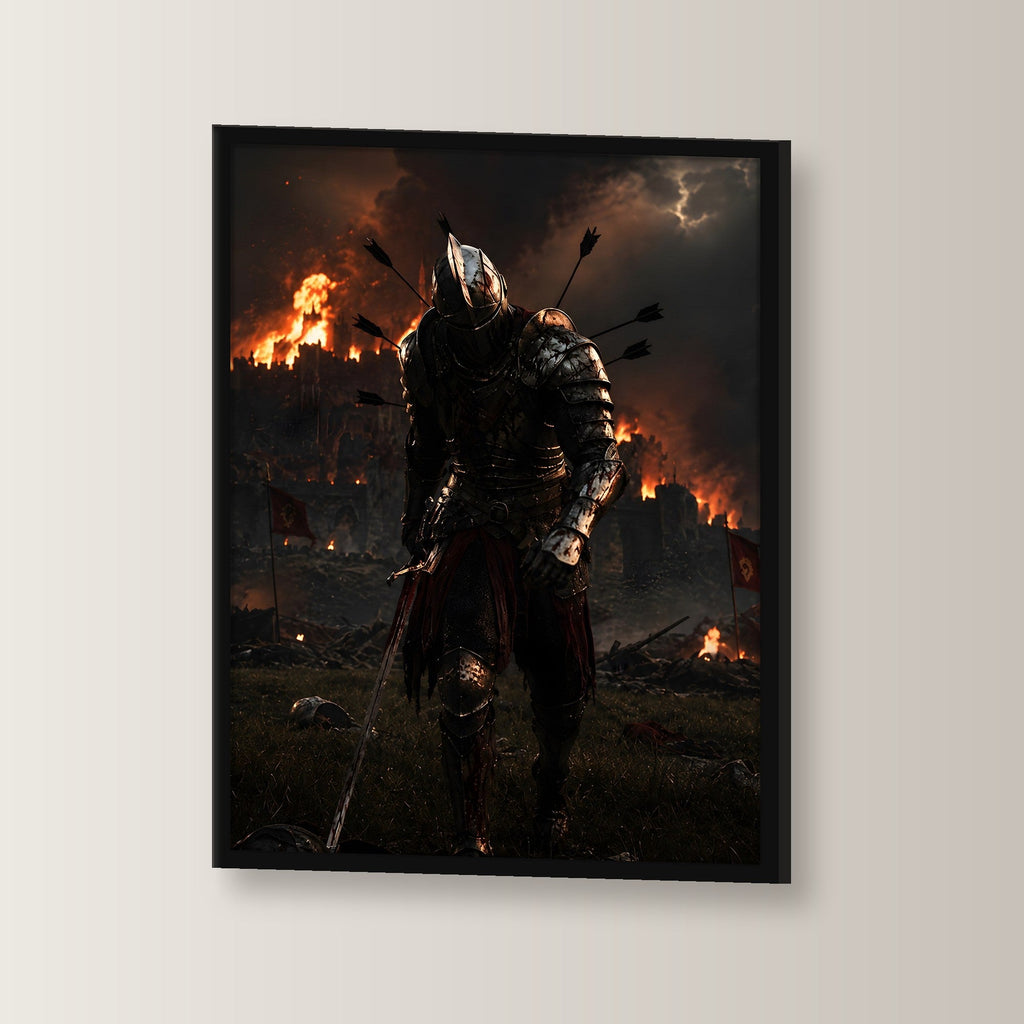 Dark Fantasy Poster gerahmt | Gothic Deko im schwarzen Holzrahmen, leicht gedreht an der Wand fotografiert