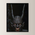 Dark Fantasy Wandbild gerahmt | Dämon Gothic Poster Deko im schwarzen Holzrahmen, gerade von vorn an heller Wand