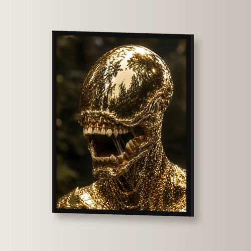 Fantasy Poster gerahmt im schwarzen Holzrahmen, leicht gedreht an der Wand fotografiert