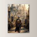 Dark-Fantasy Acrylglasbild auf Acrylglas mit Edelstahl-Abstandshaltern, gerade von vorn an heller Wand