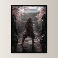 Dark-Fantasy Poster gerahmt im schwarzen Holzrahmen, gerade von vorn an heller Wand