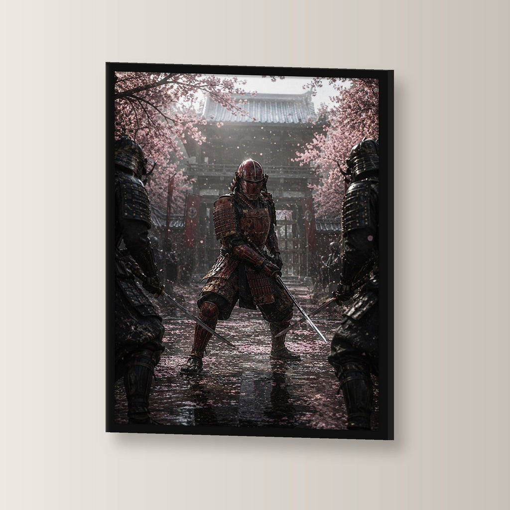 Dark-Fantasy Poster gerahmt im schwarzen Holzrahmen, leicht gedreht an der Wand fotografiert