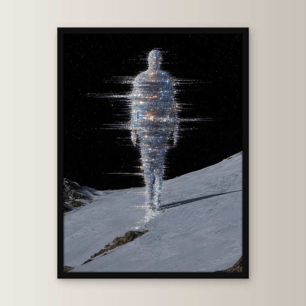 Dark-Portrait, Fantasy Poster gerahmt im schwarzen Holzrahmen, gerade von vorn an heller Wand