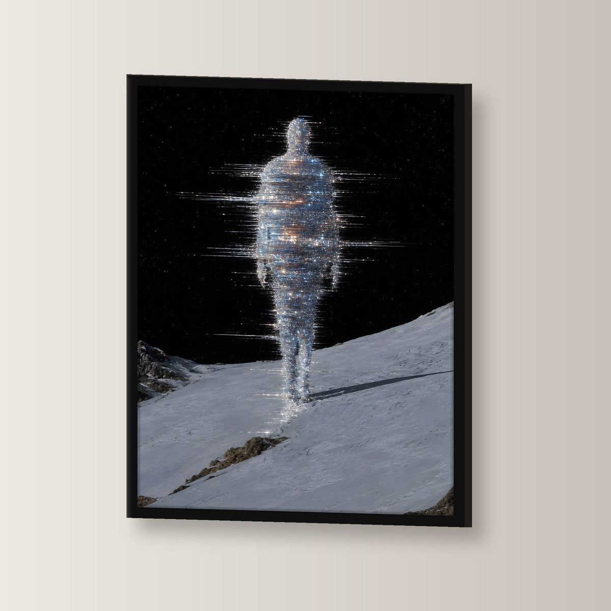Dark-Portrait, Fantasy Poster gerahmt im schwarzen Holzrahmen, leicht gedreht an der Wand fotografiert