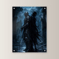 Dark-Fantasy Acrylglasbild auf Acrylglas mit Edelstahl-Abstandshaltern, gerade von vorn an heller Wand