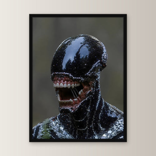 Dark Fantasy Wandbild gerahmt | Gothic Poster Deko im schwarzen Holzrahmen, gerade von vorn an heller Wand