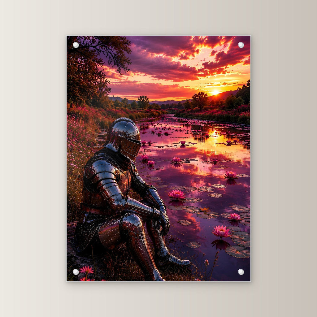 Ritter & Seerosen, Acrylglasbild auf Acrylglas mit Edelstahl-Abstandshaltern, gerade von vorn an heller Wand