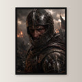 Dark-Fantasy Poster gerahmt im schwarzen Holzrahmen, gerade von vorn an heller Wand