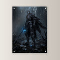 Dark-Fantasy Acrylglasbild auf Acrylglas mit Edelstahl-Abstandshaltern, gerade von vorn an heller Wand