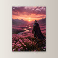 Ritter geht ins Abendrot, Mittelalter Fantasy Acrylglasbild auf Acrylglas mit Edelstahl-Abstandshaltern, gerade von vorn an heller Wand