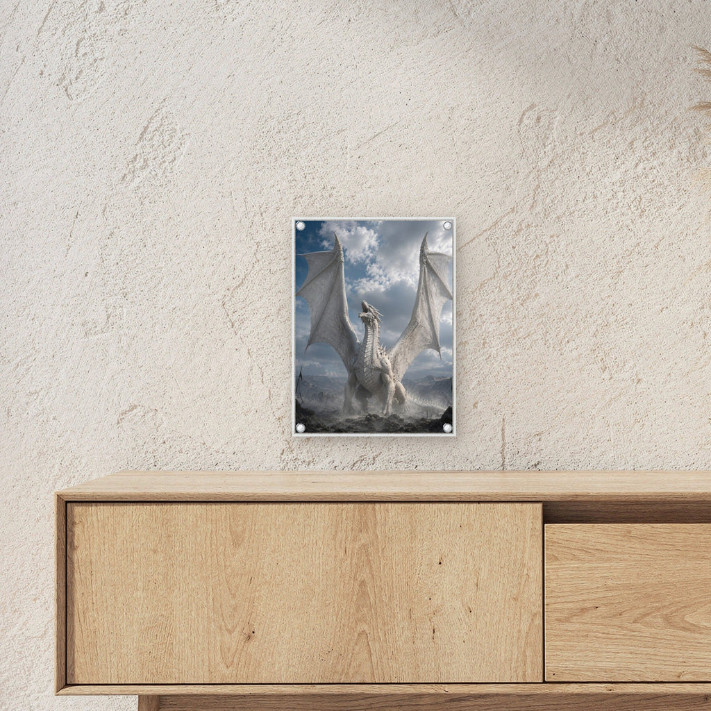 Fantasy Acrylglasbild auf Acrylglas mit Edelstahl-Abstandshaltern ueber einem Sideboard, zeigt die Groesse im Raum