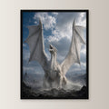 Fantasy Poster gerahmt im schwarzen Holzrahmen, gerade von vorn an heller Wand