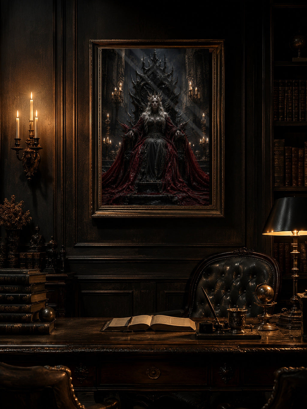 Die Dunkelkönigin – gerahmtes Dark-Fantasy-Wandbild im Raum | Fantasywand