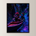 Dark-Fantasy Poster gerahmt im schwarzen Holzrahmen, gerade von vorn an heller Wand