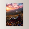 Ritter rastet im Blütenmeer, Mittelalter Fantasy Acrylglasbild auf Acrylglas mit Edelstahl-Abstandshaltern, gerade von vorn an heller Wand