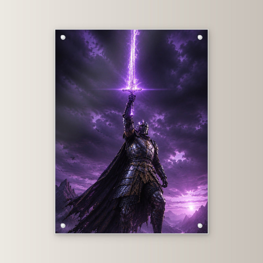 Dark-Fantasy Acrylglasbild auf Acrylglas mit Edelstahl-Abstandshaltern, gerade von vorn an heller Wand