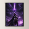 Dark-Fantasy Poster gerahmt im schwarzen Holzrahmen, gerade von vorn an heller Wand