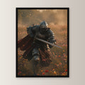 Dark-Fantasy Poster gerahmt im schwarzen Holzrahmen, gerade von vorn an heller Wand