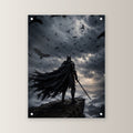 Dark-Fantasy Acrylglasbild auf Acrylglas mit Edelstahl-Abstandshaltern, gerade von vorn an heller Wand
