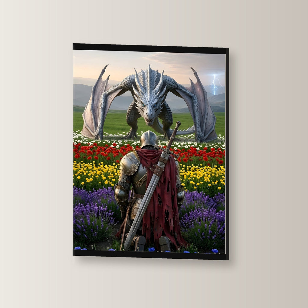 Die Audienz als Poster mit schwarzer Holzleiste, leicht gedreht an der Wand fotografiert
