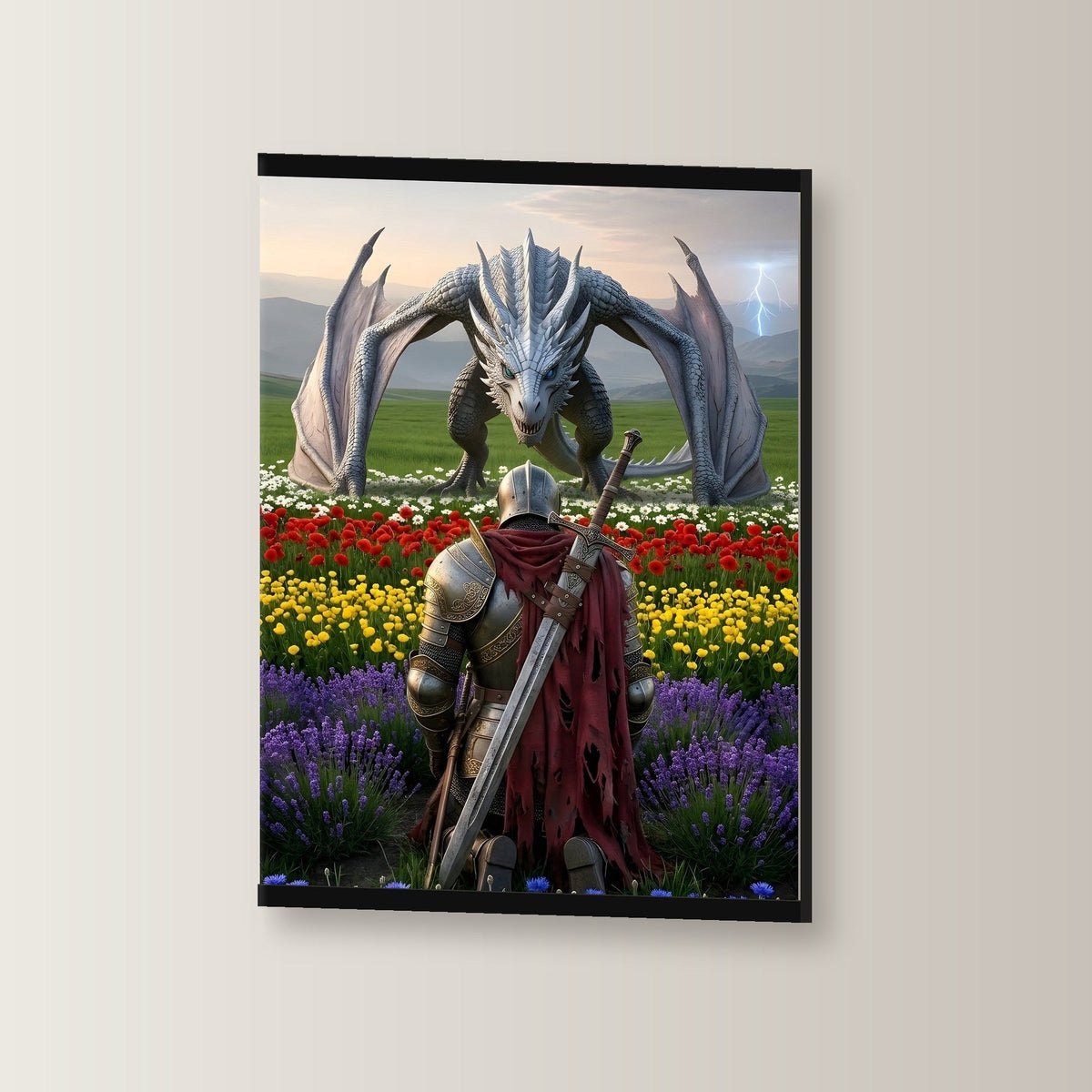 Die Audienz als Poster mit schwarzer Holzleiste, leicht gedreht an der Wand fotografiert