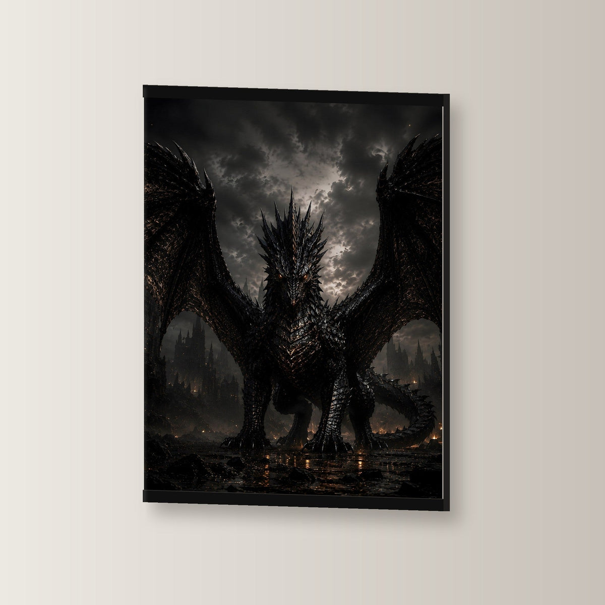 Der Aschekönig als Poster mit schwarzer Holzleiste, leicht gedreht an der Wand fotografiert