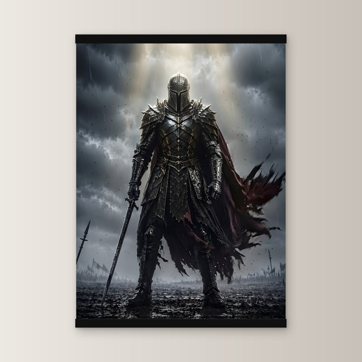 Der Auserwählte als Poster mit schwarzer Holzleiste, gerade von vorn an heller Wand