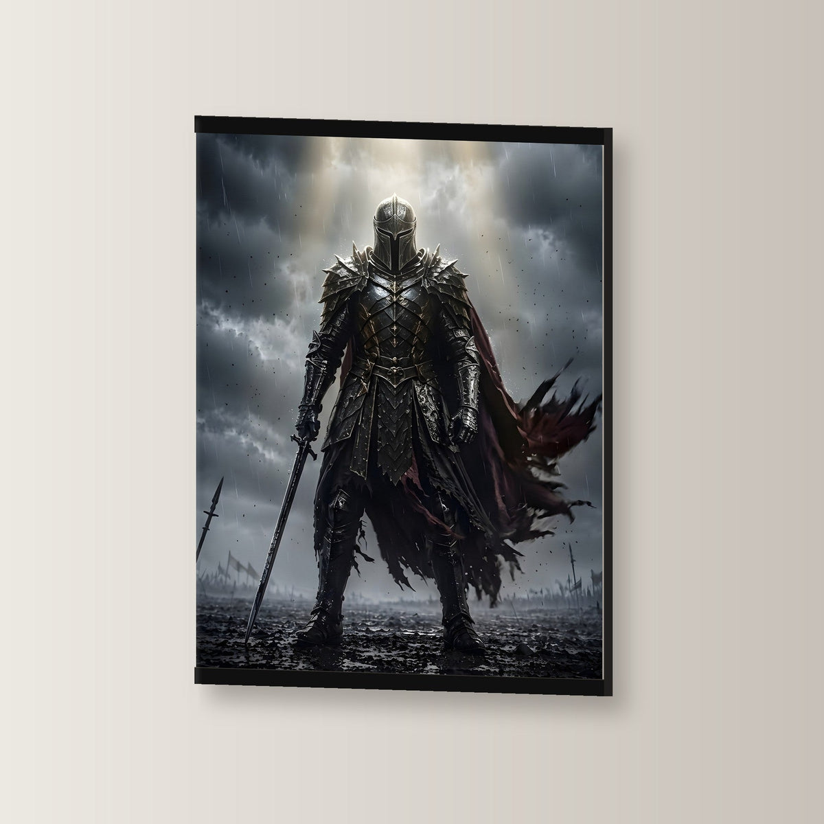Der Auserwählte als Poster mit schwarzer Holzleiste, leicht gedreht an der Wand fotografiert
