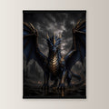 Der Azurdrache als Poster mit schwarzer Holzleiste, gerade von vorn an heller Wand