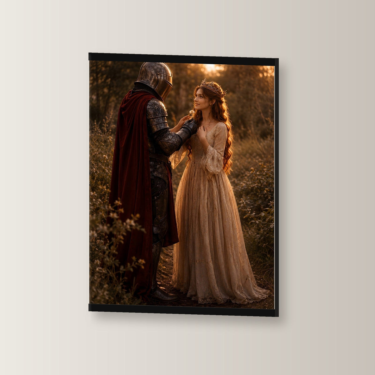 Eine Blume für dich als Poster mit schwarzer Holzleiste, leicht gedreht an der Wand fotografiert