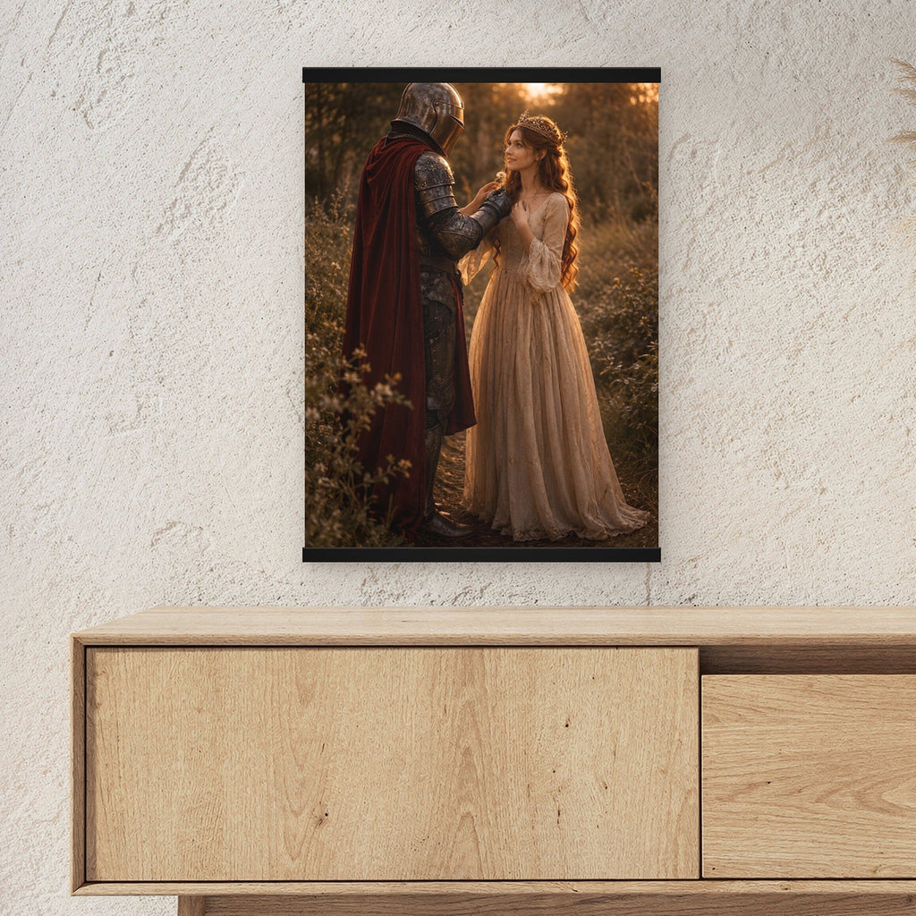 Eine Blume für dich als Poster mit schwarzer Holzleiste ueber einem Sideboard, zeigt die Groesse im Raum
