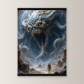 Der Behemoth als Poster mit schwarzer Holzleiste, gerade von vorn an heller Wand