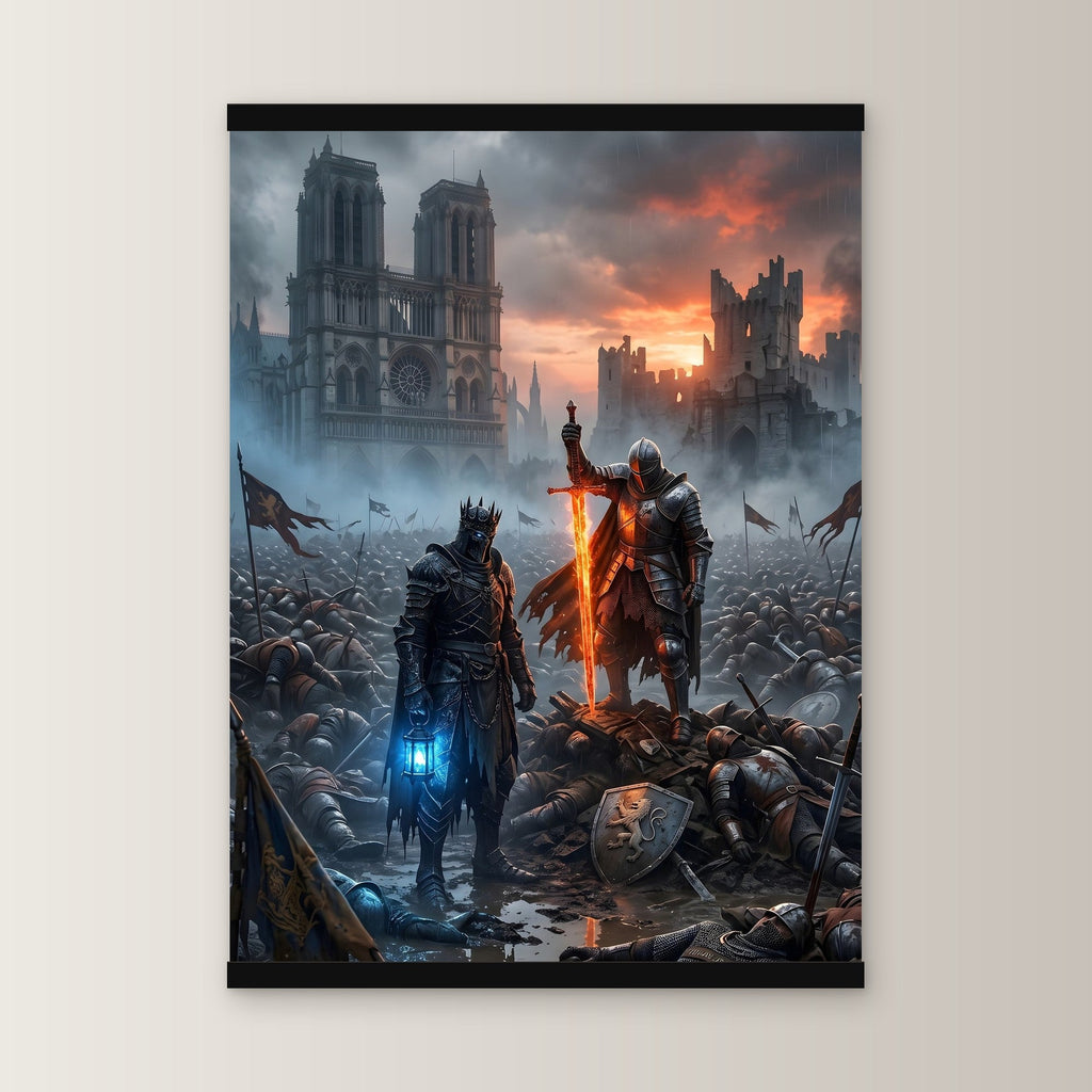 Die Letzten vor der Kathedrale als Poster mit schwarzer Holzleiste, gerade von vorn an heller Wand