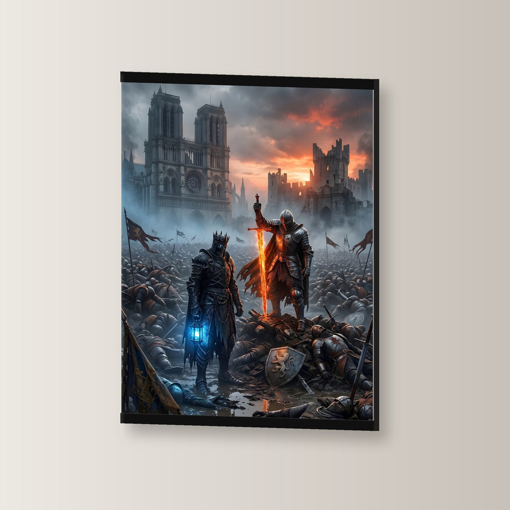 Die Letzten vor der Kathedrale als Poster mit schwarzer Holzleiste, leicht gedreht an der Wand fotografiert