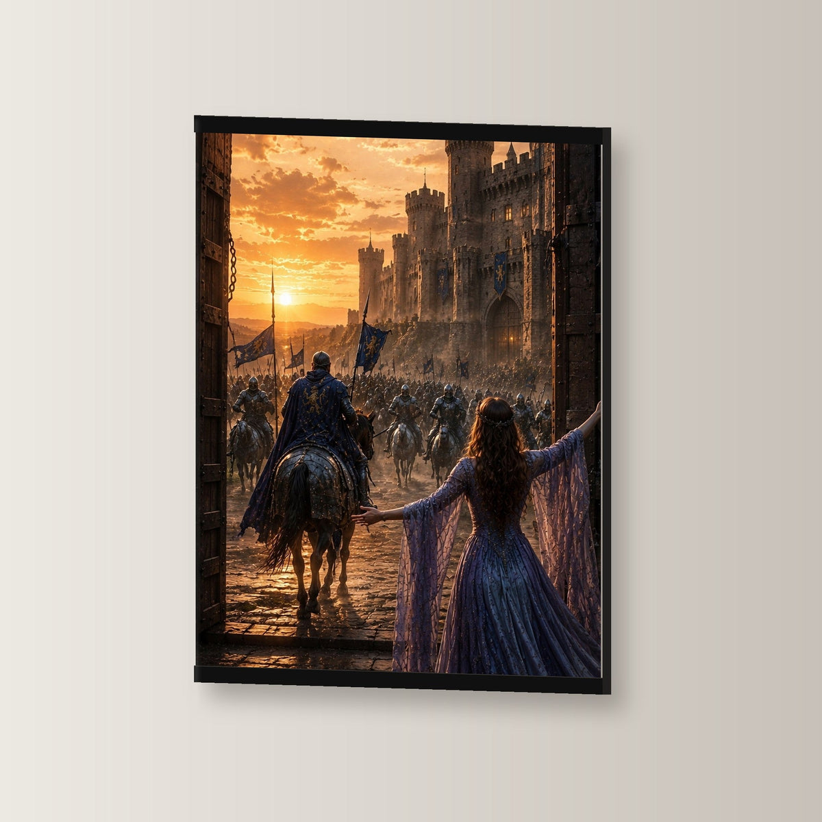 Der Abschied als Poster mit schwarzer Holzleiste, leicht gedreht an der Wand fotografiert