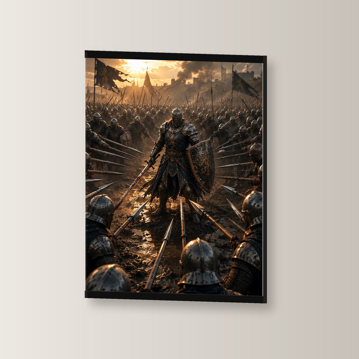 Der letzte Wall als Poster mit schwarzer Holzleiste, leicht gedreht an der Wand fotografiert