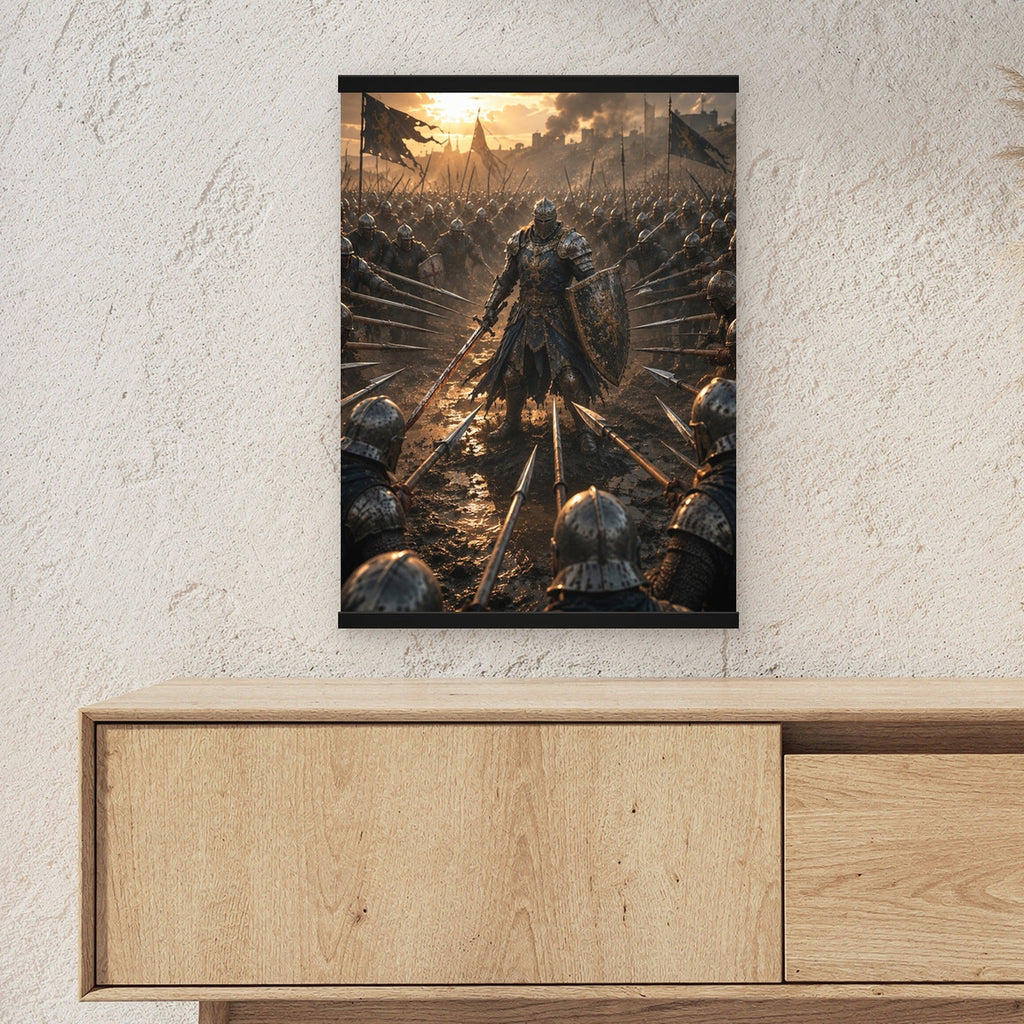 Der letzte Wall als Poster mit schwarzer Holzleiste ueber einem Sideboard, zeigt die Groesse im Raum