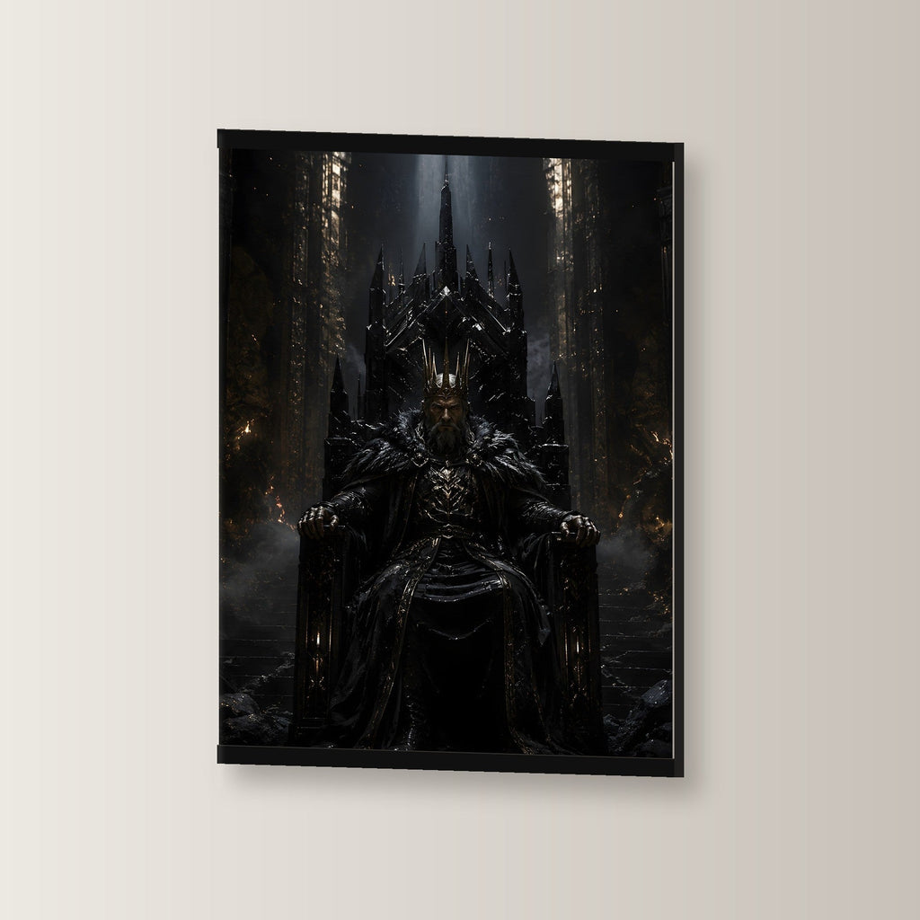 Der Dunkle Thron als Poster mit schwarzer Holzleiste, leicht gedreht an der Wand fotografiert