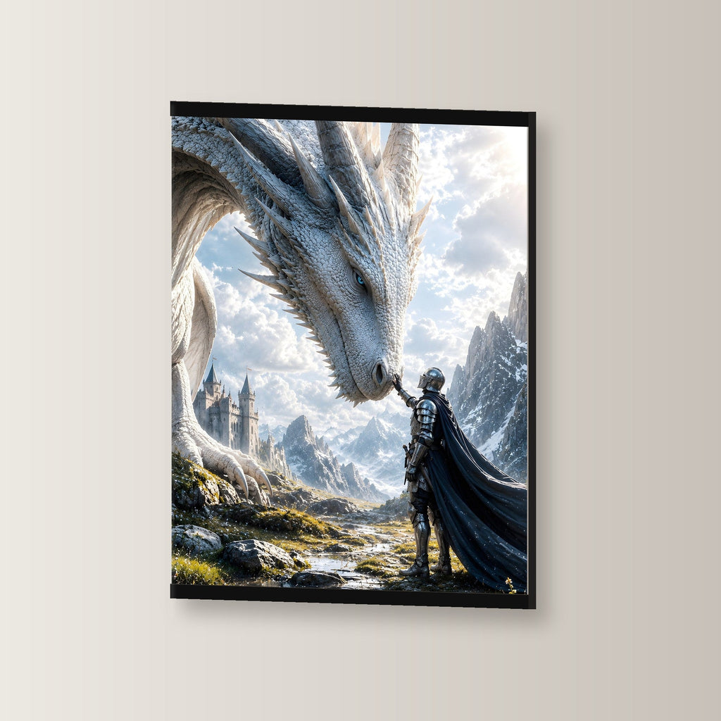Das Vertrauen als Poster mit schwarzer Holzleiste, leicht gedreht an der Wand fotografiert
