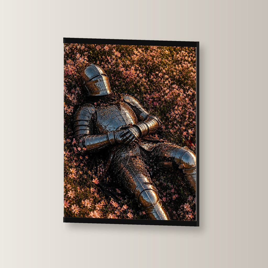 Ewige Ruhe als Poster mit schwarzer Holzleiste, leicht gedreht an der Wand fotografiert