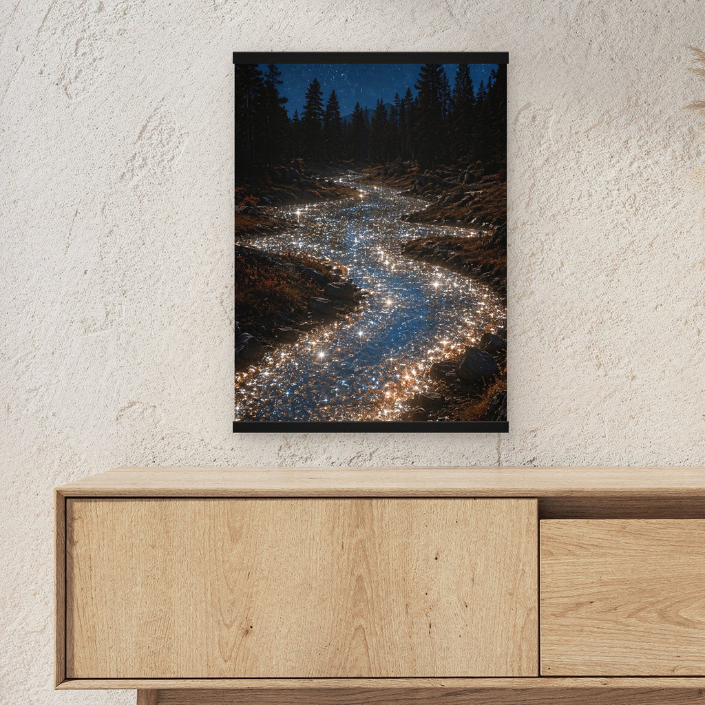 Sternenader als Poster mit schwarzer Holzleiste ueber einem Sideboard, zeigt die Groesse im Raum