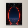 Das rote Tor als Poster mit schwarzer Holzleiste, gerade von vorn an heller Wand