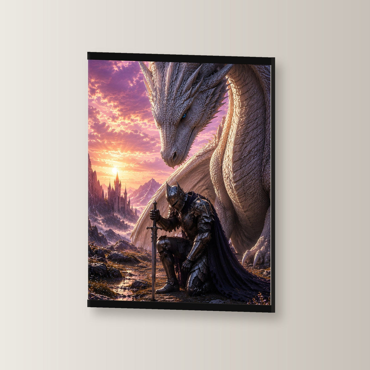 Das Gelöbnis als Poster mit schwarzer Holzleiste, leicht gedreht an der Wand fotografiert