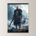 Der Hochlandwächter als Poster mit schwarzer Holzleiste, gerade von vorn an heller Wand