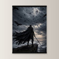 Herr der Raben als Poster mit schwarzer Holzleiste, gerade von vorn an heller Wand