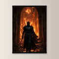 Das Inferno als Poster mit schwarzer Holzleiste, gerade von vorn an heller Wand